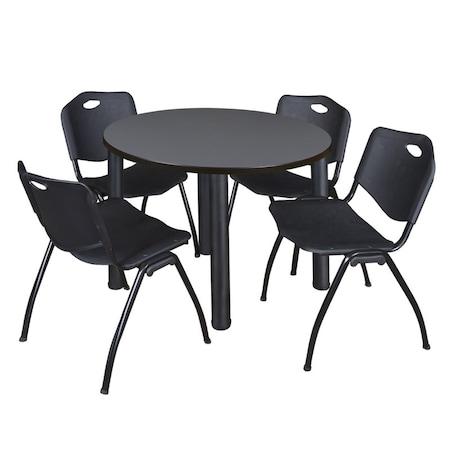 Kee Kee Round Table & Chair Set, Wood, Metal, Plastic Top, Grey TB36RNDGYBPBK47BK
